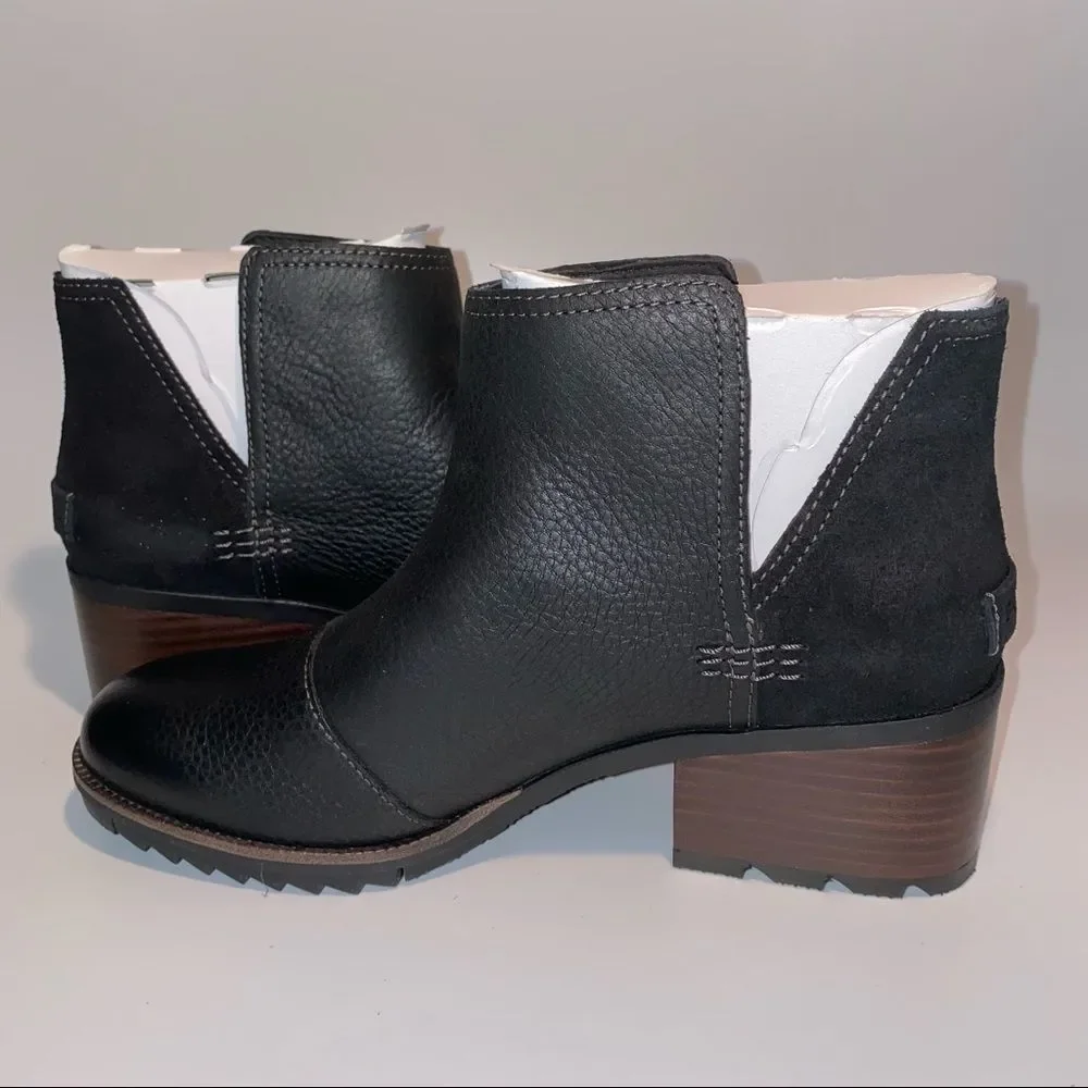 Sorel Cate Cut Out Ankle Boots Block Heel Black - Picture 3 of 5